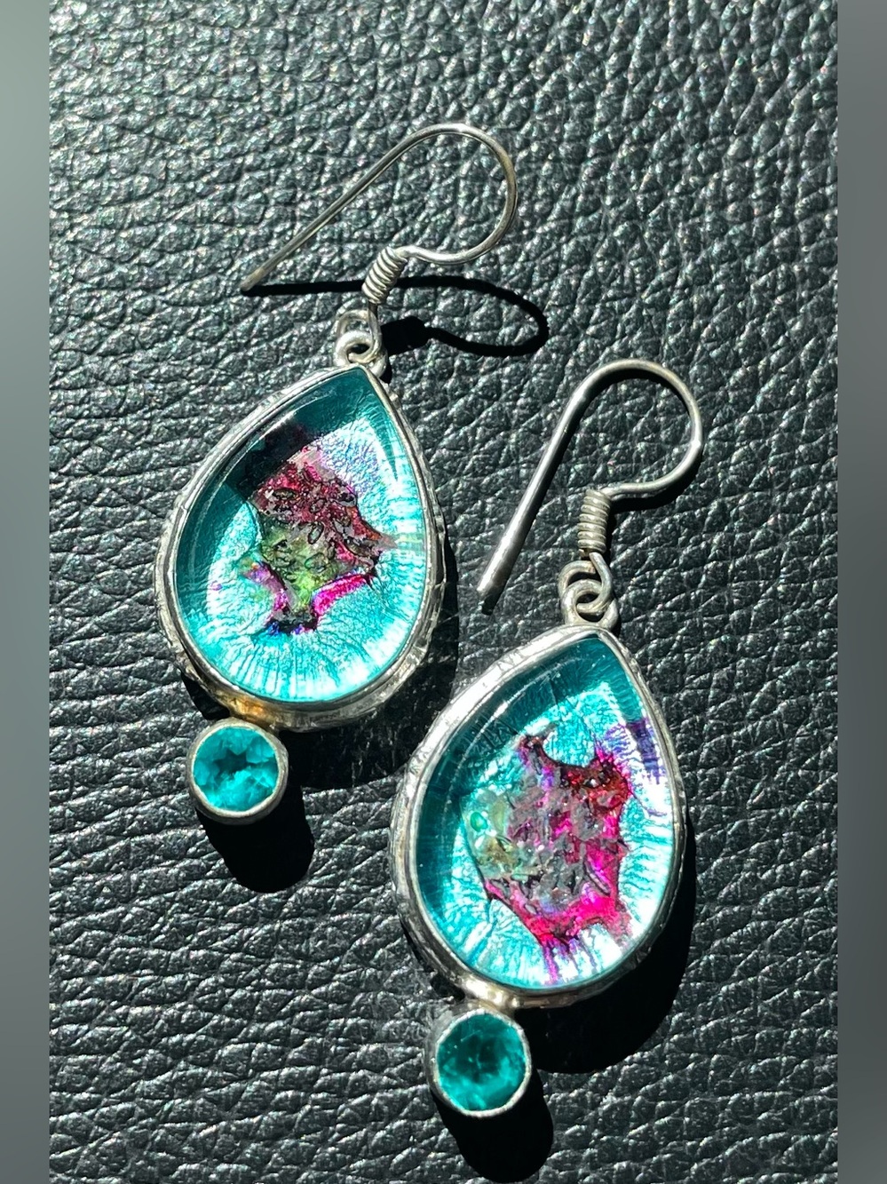 Dichroic Glass Teardrop Sterling Silver Earrings